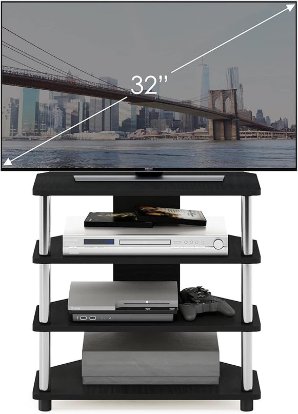 Furinno Turn-N-Tube Easy Assembly 4-Tier Petite Entertainment Center / TV Stand / TV Unit / TV Desk, Stainless Steel, Americano/Chrome - LeafyLoom