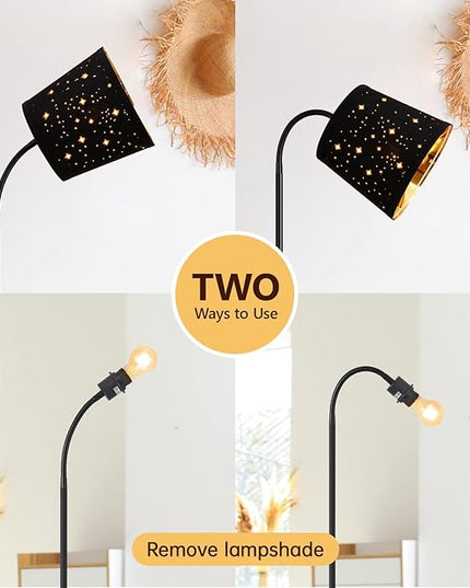 LED Floor Lamp, Standing Lamp for Living Room with Linen Lamp Shade,Adjustable Gooseneck Modern Reading Light,Floor Lamps for Bedroom,Office,Farmhouse,6W LED Bulb Included - LeafyLoom