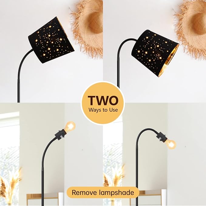 LED Floor Lamp, Standing Lamp for Living Room with Linen Lamp Shade,Adjustable Gooseneck Modern Reading Light,Floor Lamps for Bedroom,Office,Farmhouse,6W LED Bulb Included - LeafyLoom