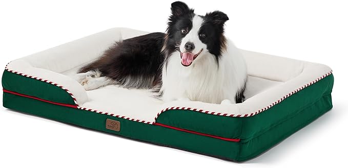 Bedsure Orthopedic Dog Bed for Large Dogs - Big Washable Dog Sofa Beds Large, Supportive Foam Pet Couch Bed with Removable Washable Cover, Waterproof Lining and Nonskid Bottom, Green BEDSURE