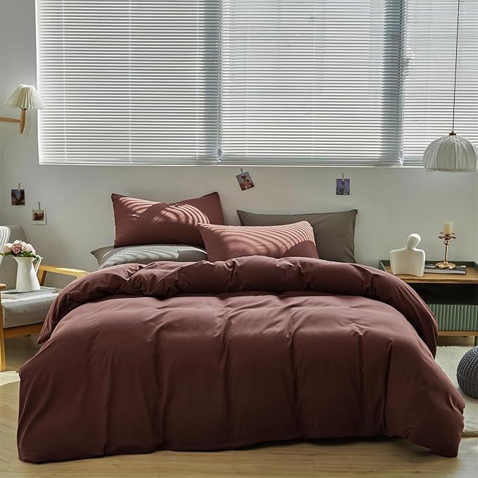 Brick Red Comforter Set Full Clay Rust Red Color Bedding Set 3 Pieces Solid Color Women Rust Red Blanket Set Solid Brick Red Comforter Set Full Size Breathable Soft Bed Comforter Set - LeafyLoom