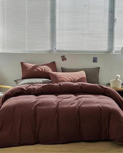 Brick Red Comforter Set King Clay Red Color Bedding Set 3 Pieces Solid Color Women Blanket Set Solid Brick Red Comforter Set King Dark Red Blanket Set Girls Comforter Set - LeafyLoom