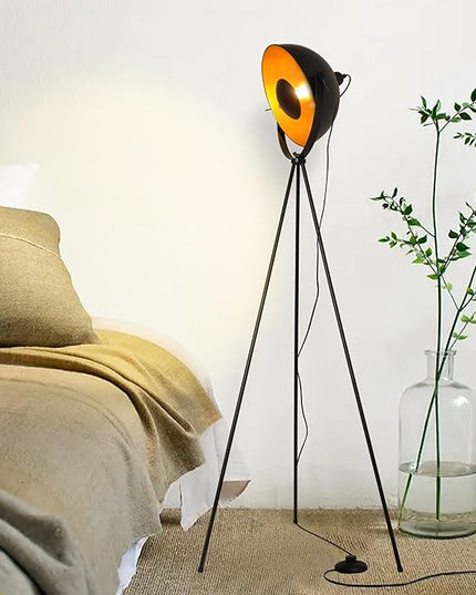 Modern Industrial Tripod LED Satellite Floor Lamp for Living Room, Adjustable Gold Lampshade Spotlight Standing Lamp with Foot Switch, Retro Black E26 Base Floor Light Fixture for Bedroom, Office - LeafyLoom
