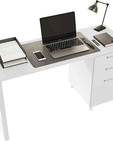 Milano Home Office Desk - 47 Inch White/White Home Office Desk with Drawers - Modern Computer Desk with Storage, Detachable & Lockable Computer Cabinet - Wooden Office, Study, and Writing Table - LeafyLoom