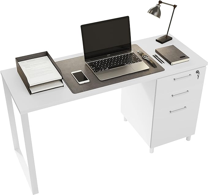 Milano Home Office Desk - 47 Inch White/White Home Office Desk with Drawers - Modern Computer Desk with Storage, Detachable & Lockable Computer Cabinet - Wooden Office, Study, and Writing Table - LeafyLoom