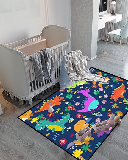 Dinosaur Rugs for Boys Bedroom Dinosaur Play Rug Kids Room Rug Dinosaur Area Rug Cartoon Dinosaur Carpet Cute Dinosaur Mat Dinosaur Rug for Living Room Bedroom Playroom, Blue 4'×5' - LeafyLoom