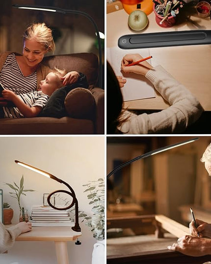 YOUKOYI Desk Lamp with Clamp, Swing Arm Lamp, Flexible Gooseneck Architect Table Lamp - Stepless Dimming, 3 Color Modes, Touch Control, 9W, 1050LUX Eye-Care for Study/Reading/Office/Work (Black) - LeafyLoom