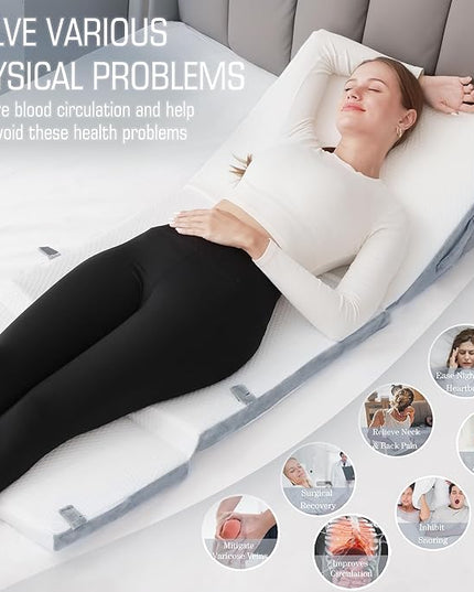 Bed Wedge Pillow for Sleeping, 20-in-1 Adjustable Bed Wedge Pillow for After Surgery, 9&12 Inch Height Memory Foam Triangle Pillow Wedge Relieve Acid Reflux, Gerd, Snoring - LeafyLoom