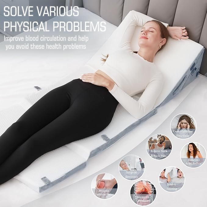 Bed Wedge Pillow for Sleeping, 20-in-1 Adjustable Bed Wedge Pillow for After Surgery, 9&12 Inch Height Memory Foam Triangle Pillow Wedge Relieve Acid Reflux, Gerd, Snoring - LeafyLoom