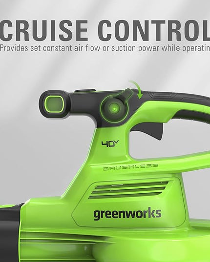 Greenworks 40V (230 MPH / 505 CFM / 75+ Compatible Tools) Cordless Brushless Leaf Blower / Vacuum, Tool Only - LeafyLoom