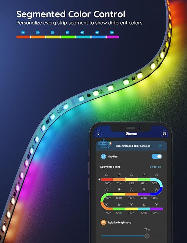 Govee 65.6ft RGBIC LED Strip Lights, Color Changing LED Strips, App Control via Bluetooth, Smart Segmented Control, Multiple Scenes, Enhanced Music Sync LED Lights for Bedroom, Home Decor (2 X 32.8ft) Govee