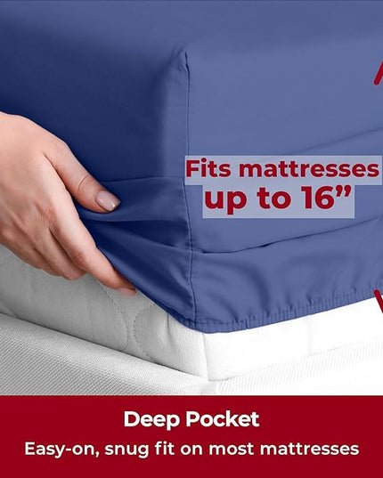 Mellanni Twin XL Sheets Set - 3 PC Iconic Collection Bedding Sheets & Pillowcases - Hotel Luxury, Extra Soft, Cooling Bed Sheets - Deep Pocket up to 16 inch (Twin Extra Long, Blue Nova) - LeafyLoom