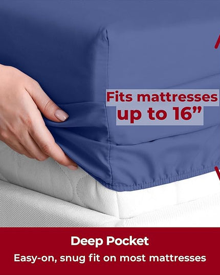 Mellanni King Sheets Set - 4 PC Iconic Collection Bedding Sheets & Pillowcases - Hotel Luxury, Extra Soft, Cooling Bed Sheets - Deep Pocket up to 16 inch (King, Blue Nova) - LeafyLoom