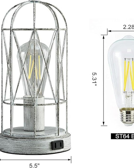 Bedside Table Lamp,3 Way Dimmable Touch Control Industrial Table Lamps Vintage Table Lamp with AC Outlet Small Nightstand Lamp Set of 2 for Living Room Bedroom Farmhouse, Bulb Included - LeafyLoom