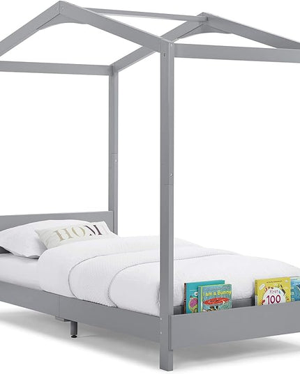 Delta Children Poppy House Wood Twin Bed, Platform Bed - No Box Spring Needed, Grey - LeafyLoom