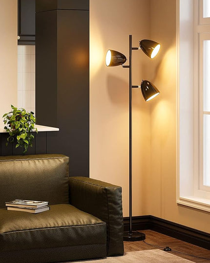 addlon Tree Floor Lamp with 3 Adjustable Rotating Lights and Matching LED Bulbs, Standing Tall Pole Lamps for Living Room, Bedroom, Home, Office - Black - LeafyLoom