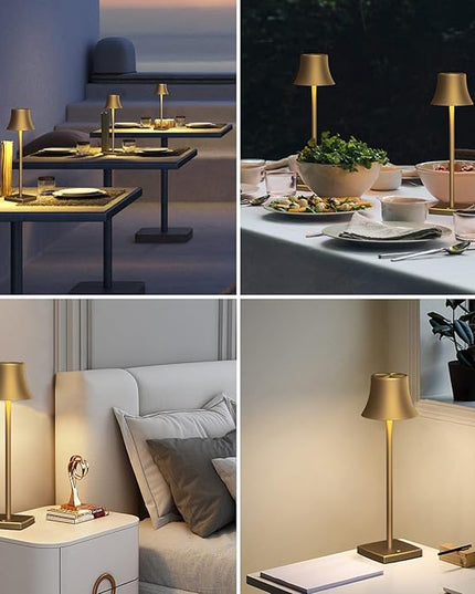 SAKRINGT LED Cordless Table Lamps Rechargeable,5000mAh Battery Operated Table Light,3 Color Stepless Dimming,Portable Small Desk Lamp in Aluminum for Party Patio Restaurant Indoor/Outdoor - LeafyLoom