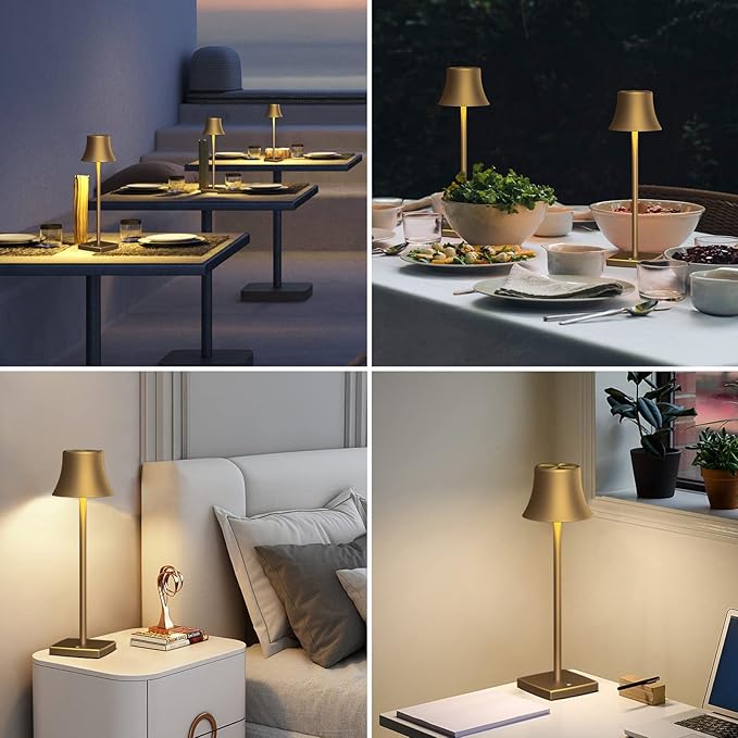 SAKRINGT LED Cordless Table Lamps Rechargeable,5000mAh Battery Operated Table Light,3 Color Stepless Dimming,Portable Small Desk Lamp in Aluminum for Party Patio Restaurant Indoor/Outdoor - LeafyLoom