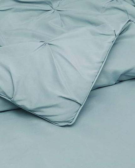 Amazon Basics All-Season Down-Alternative 3 Piece Comforter Bedding Set, King, Spa Blue, Pinch Pleat With Piped Edges - LeafyLoom