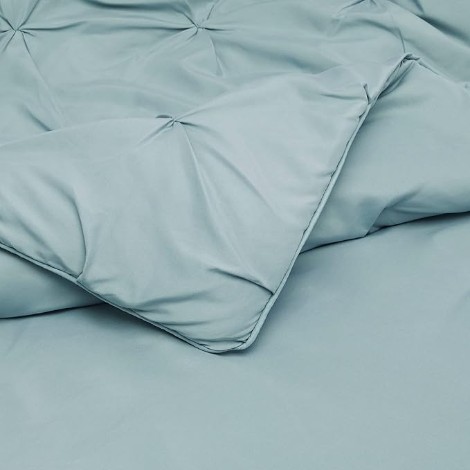 Amazon Basics All-Season Down-Alternative 3 Piece Comforter Bedding Set, King, Spa Blue, Pinch Pleat With Piped Edges - LeafyLoom