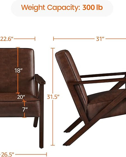 Yaheetech Accent Chair, Armchair with Strong Wood Frame, PU Leather Modern Retro Lounge Chair for Living Room/Lounge/Office/Reception Area, 2 Pieces, Dark Brown - LeafyLoom