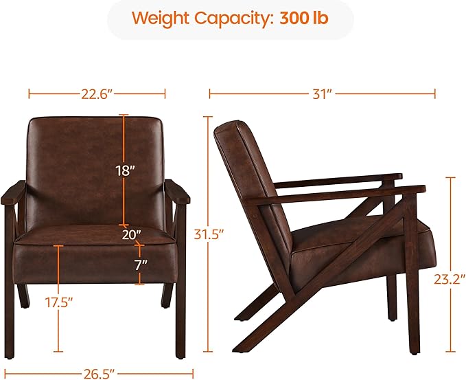Yaheetech Accent Chair, Armchair with Strong Wood Frame, PU Leather Modern Retro Lounge Chair for Living Room/Lounge/Office/Reception Area, Dark Brown - LeafyLoom