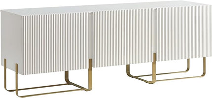 24/7 Shop at Home Mignon Contemporary Modern Style 60" TV Stand with 3 Storage Cabinets, Fits 65 Inches, Entertainment Center Console for Family, Living Room & Bedroom, Metal Legs, White - LeafyLoom