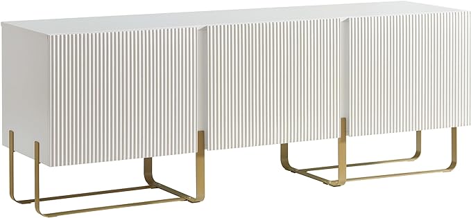 24/7 Shop at Home Mignon Contemporary Modern Style 60" TV Stand with 3 Storage Cabinets, Fits 65 Inches, Entertainment Center Console for Family, Living Room & Bedroom, Metal Legs, White - LeafyLoom