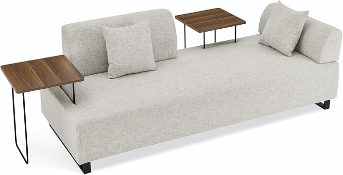 Morden Linen Upholstered 3 Seat Sofa Couch with Two End Tables and 2 Pillows, Free Transformation Removable Back and Armrests for Living Room, 86.25", Beige-395 - LeafyLoom