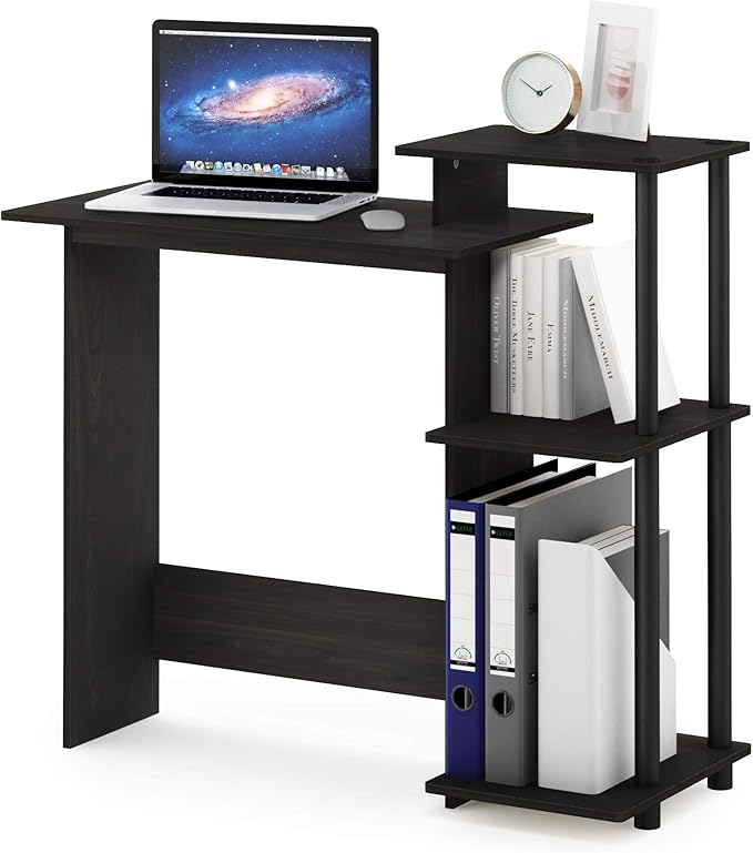 Furinno Efficient Home Laptop Notebook Computer Desk with Square Shelves, Espresso/Black - LeafyLoom
