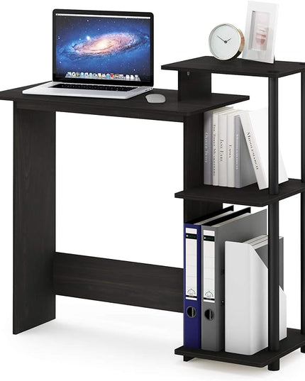 Furinno Efficient Home Laptop Notebook Computer Desk with Square Shelves, Dark Espresso/Black - LeafyLoom