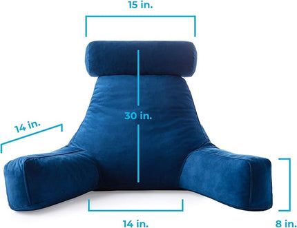 LINENSPA Reading Pillow with Shredded Memory Foam- Back Pillow for Sitting in Bed, Reading, Gaming, Watching TV – Bed Chair Pillow with Arms, Dorm Room Essentials, Navy - LeafyLoom