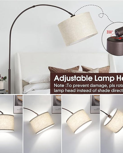 Dimmable Arc Floor Lamp, Floor Lamps for Bedroom, Farmhouse Standing Lamp with Adjustable Hanging Shade, Brown Tall Pole Lamp, Mid Century Floor Lamp for Living Room, Over Couch, 9W LED Bulb Included - LeafyLoom