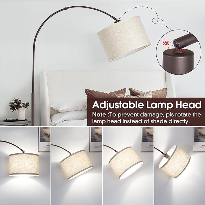 Dimmable Arc Floor Lamp, Floor Lamps for Bedroom, Farmhouse Standing Lamp with Adjustable Hanging Shade, Brown Tall Pole Lamp, Mid Century Floor Lamp for Living Room, Over Couch, 9W LED Bulb Included - LeafyLoom