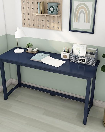 Max & Lily Solid Wood Desk, 55 Inches, Blue - LeafyLoom