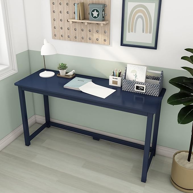 Max & Lily Solid Wood Desk, 55 Inches, Blue - LeafyLoom