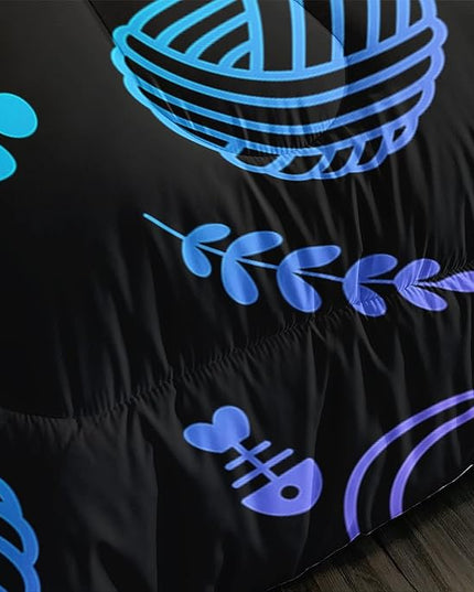 Black Cat Bedding Cartoon Cat Comforter Set Twin,Neon Cat Paw Ball of Yarn Printed Kids Bedding for Cat Lover Boys Girls Adults Room Decor,Kids Comforter,1 Quilt 2 Pillow Cases,Neon Color Purple Blue - LeafyLoom
