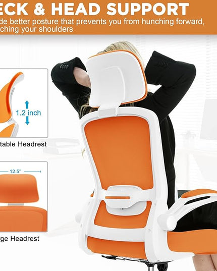 Mimoglad Office Chair, High Back Ergonomic Desk Chair with Adjustable Lumbar Support and Headrest, Swivel Task Chair with flip-up Armrests for Guitar Playing, 5 Years Warranty - LeafyLoom