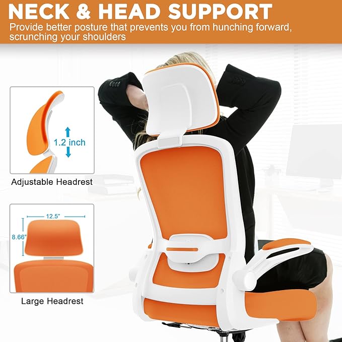 Mimoglad Office Chair, High Back Ergonomic Desk Chair with Adjustable Lumbar Support and Headrest, Swivel Task Chair with flip-up Armrests for Guitar Playing, 5 Years Warranty - LeafyLoom