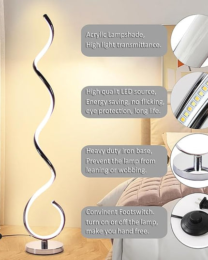 Modern Floor Lamps for Living Room, 40W Dimmable LED Spiral Floor Lamp with Remote, Adjustable Colors & Brightness Standing Lamp Reading Lamp Corner Floor Lamp for Bedroom, Office - Silver - LeafyLoom