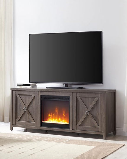 Henn&Hart Rectangular TV Stand with Crystal Fireplace for TV's up to 65" in Alder Brown, Electric Fireplace TV Stands for the Living Room - LeafyLoom