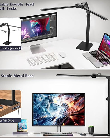 KableRika Desk Lamp Home Office: 24W Bright Double Led Desk Lights with Base - Auto Dimming Table Light - Dimmable Eye Caring Task Office Lamps for Monitor Study Drafting - LeafyLoom