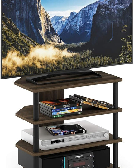Furinno Turn-N-Tube Easy Assembly 4-Tier Petite Entertainment Center / TV Stand / TV Unit / TV Desk, Columbia Walnut/Black - LeafyLoom