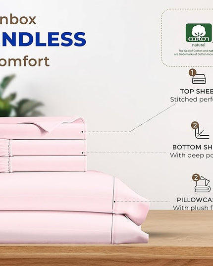 THREAD SPREAD 100% Egyptian Cotton Split King Sheets Sets for Adjustable Bed - 600 Thread Count 5 PC Top Split King Sheets, 16" Deep Pocket Soft Cooling Sheets for Split King Adjustable Bed - Blush - LeafyLoom