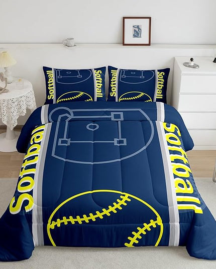 Feelyou Kids Softball Comforter Set King Size Sports Game Bedding Set for Boys Girls Teens Bedroom Decor Baseball Comforter Softball Gaming Theme Duvet Set with 2 Pillow Case - LeafyLoom