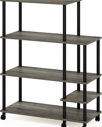 Furinno Turn-N-Tube Kitchen Shelf Cart, French Oak Grey/Black - LeafyLoom