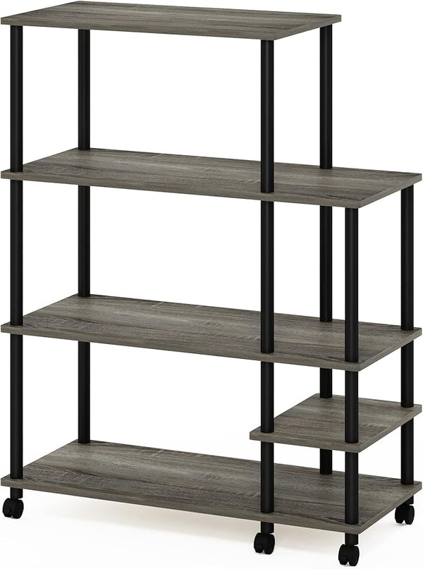 Furinno Turn-N-Tube Kitchen Shelf Cart, French Oak Grey/Black - LeafyLoom