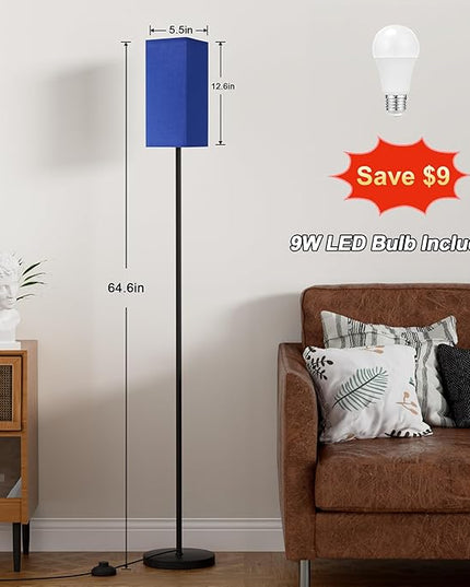 Ambimall Remote Control Floor Lamp, Stepless Dimmable, 64 Inches Tall, Include 9W Bulb, Standing Lamp for Living Room Bedroom Office (Blue & Black) - LeafyLoom