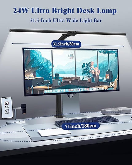 Desk Lamp for Home Office, 24W LED Desk Lamp with Clamp - 25 Lighting Modes Dimming Workbench Light with Flexible Gooseneck, Eye Protection Modern Desk Lamp for Reading Study Monitor Drafting - LeafyLoom
