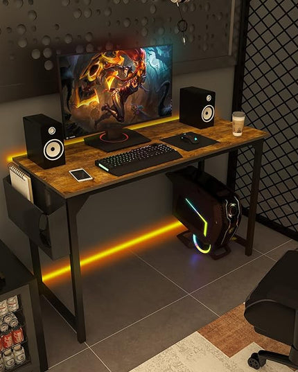Small Computer Desk 31 Inch Small Office Desk Writing Desks Home Office Desks Small Space Desk Study Table Modern Simple Style Work Table with Storage Bag Headphone Hook Metal Frame for Home, Bedroom - LeafyLoom